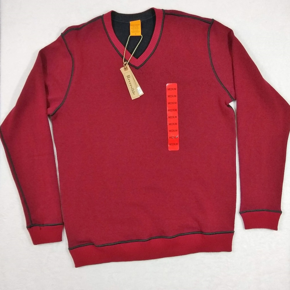 Reversible V-Neck Pullover Sweater M